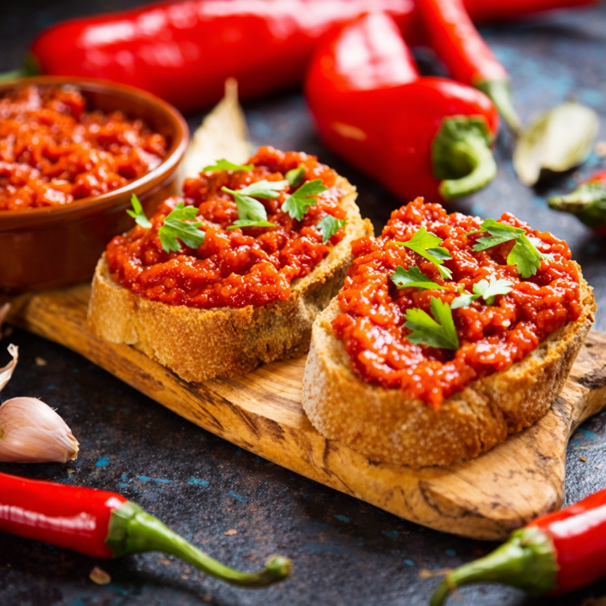 Pepper & Eggplant Bruschetta,Mild Ajvar, Galil