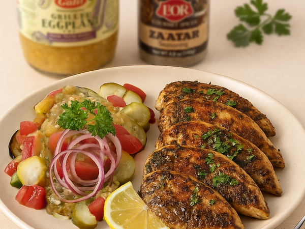 Za’atar Grilled Chicken with Pickle & Grilled Eggplant Salad