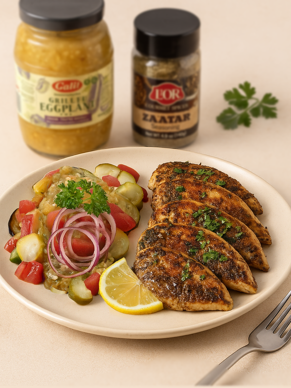 Za’atar Grilled Chicken with Pickle & Grilled Eggplant Salad