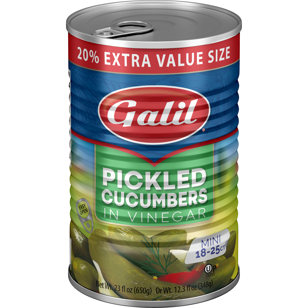 Cucumber Pickles in Vinegar, 18-25, Galil