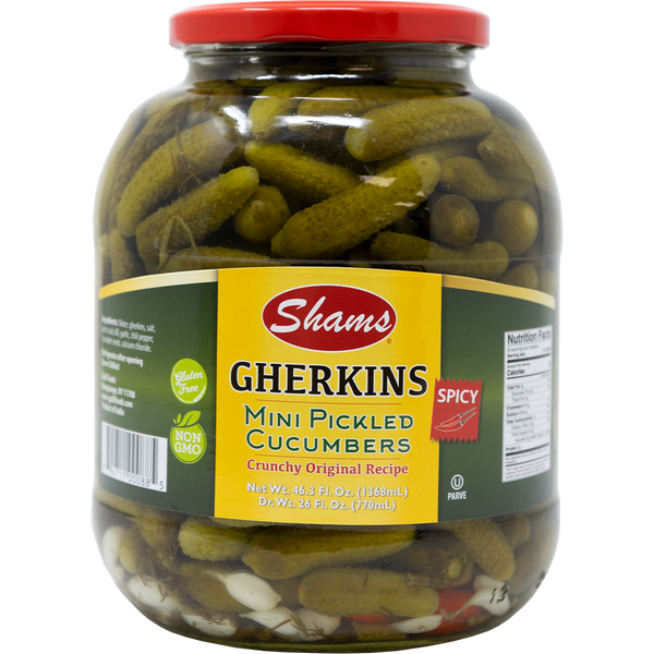 Spicy Mini Gherkin Pickles, Shams