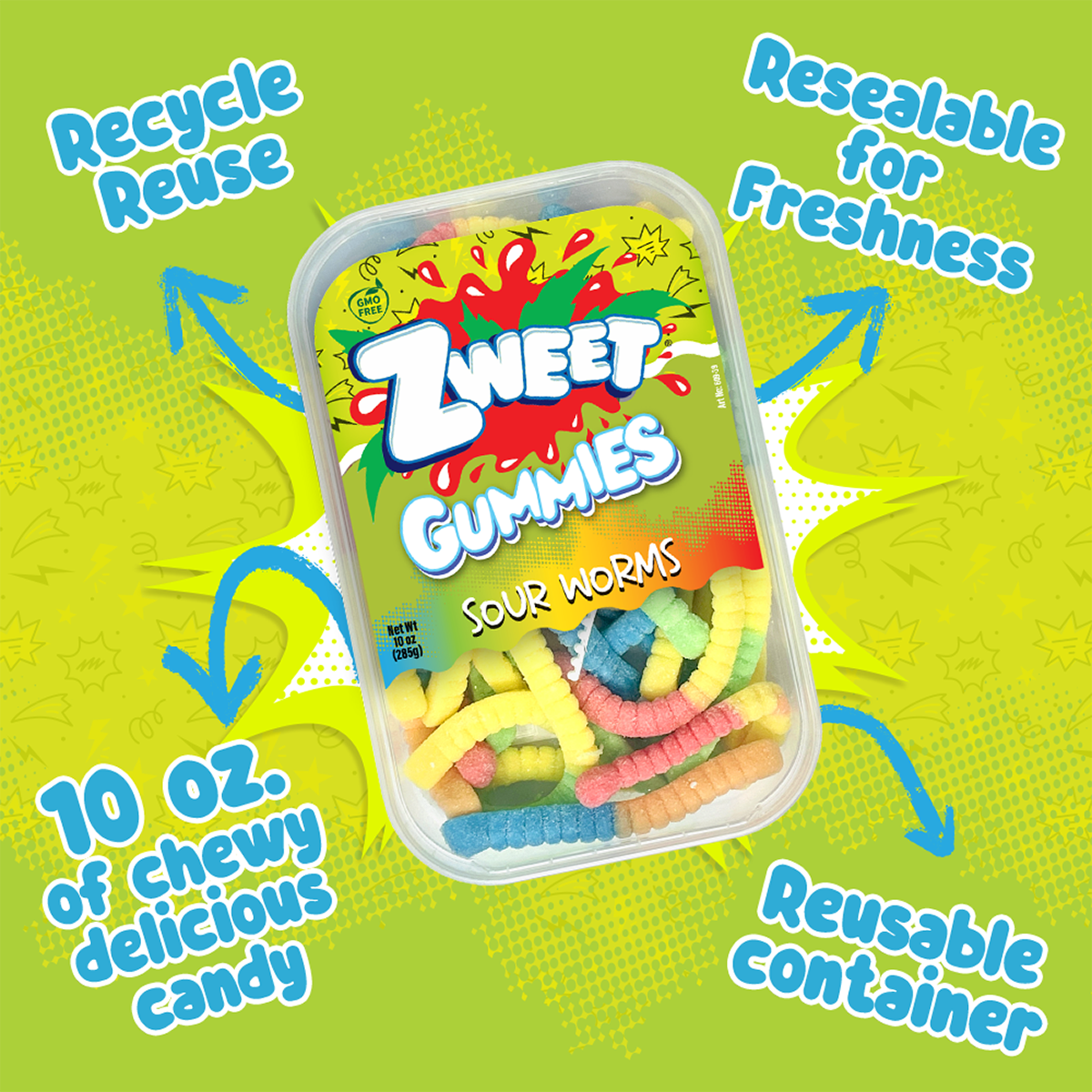 Neon Gummy Sour Worms, Zweet