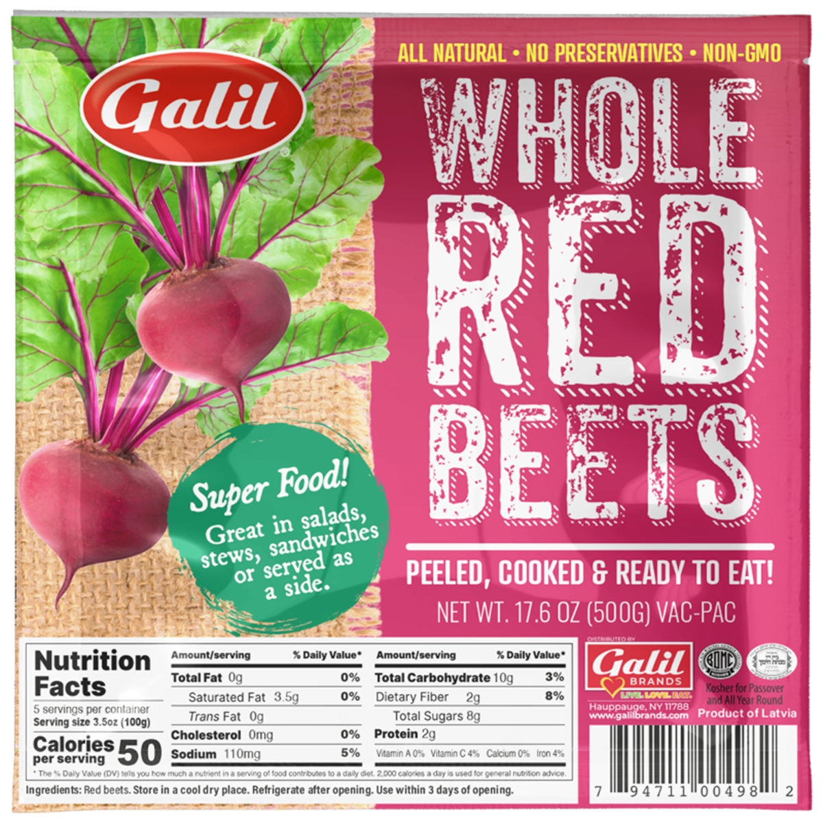 Whole Red Beets, Ready to Eat, Galil