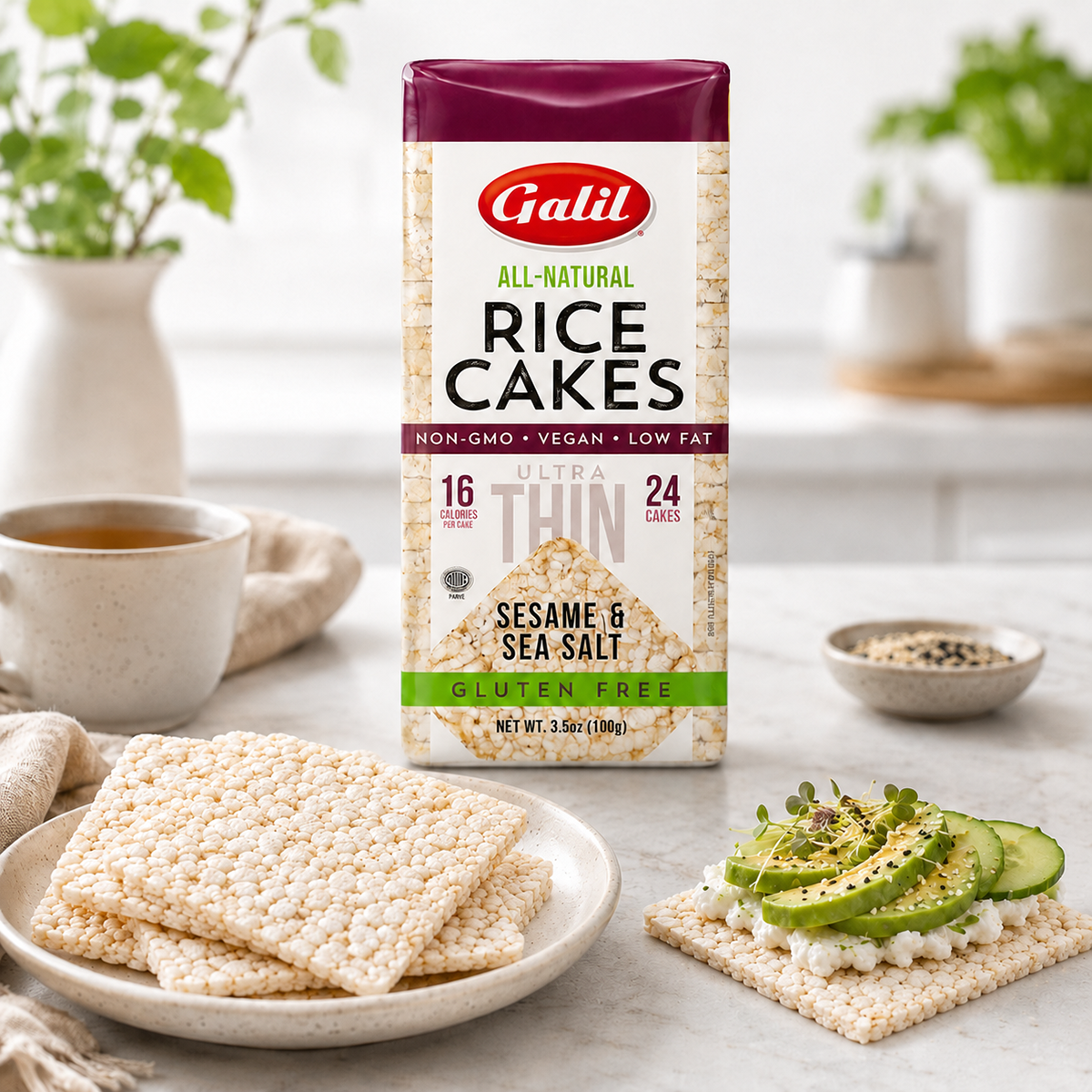 Ultra Thin Rice Cakes, Sesame & Salt, Galil