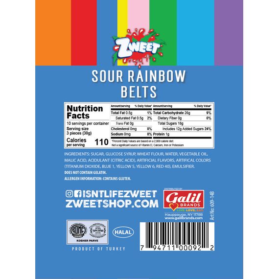 Sour Rainbow Belts, Zweet