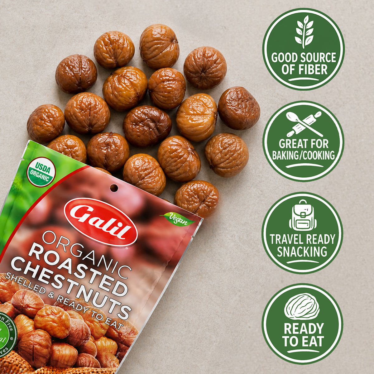 Galil Organic Roasted Chestnuts, Peeled & Ready to Eat