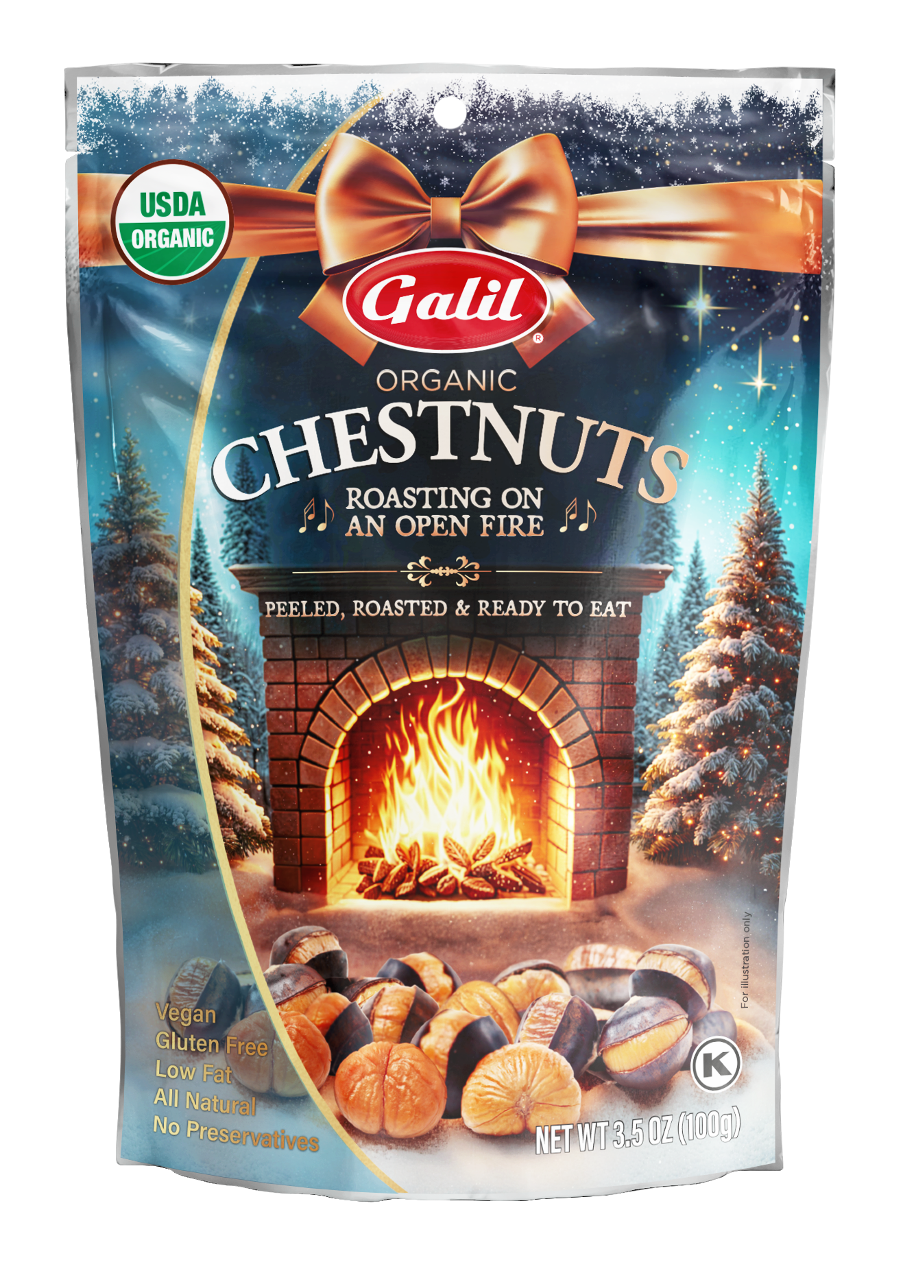 Organic Roasted Chestnuts (Holiday Ed.), Peeled & Ready to Eat, Galil