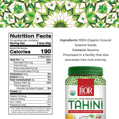 Organic Tahini, Pure Stone Ground Sesame Butter, LiOR