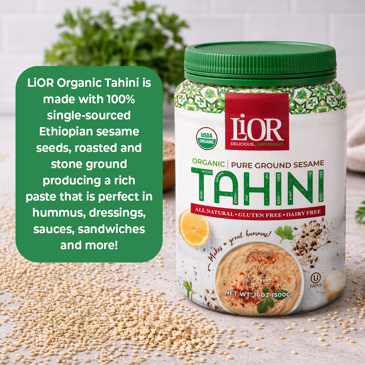 Organic Tahini, Pure Stone Ground Sesame Butter, LiOR