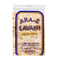 Ara-Z Lavash Whole Wheat flatbread package showing ingredients and claims of no cholesterol or fat.
