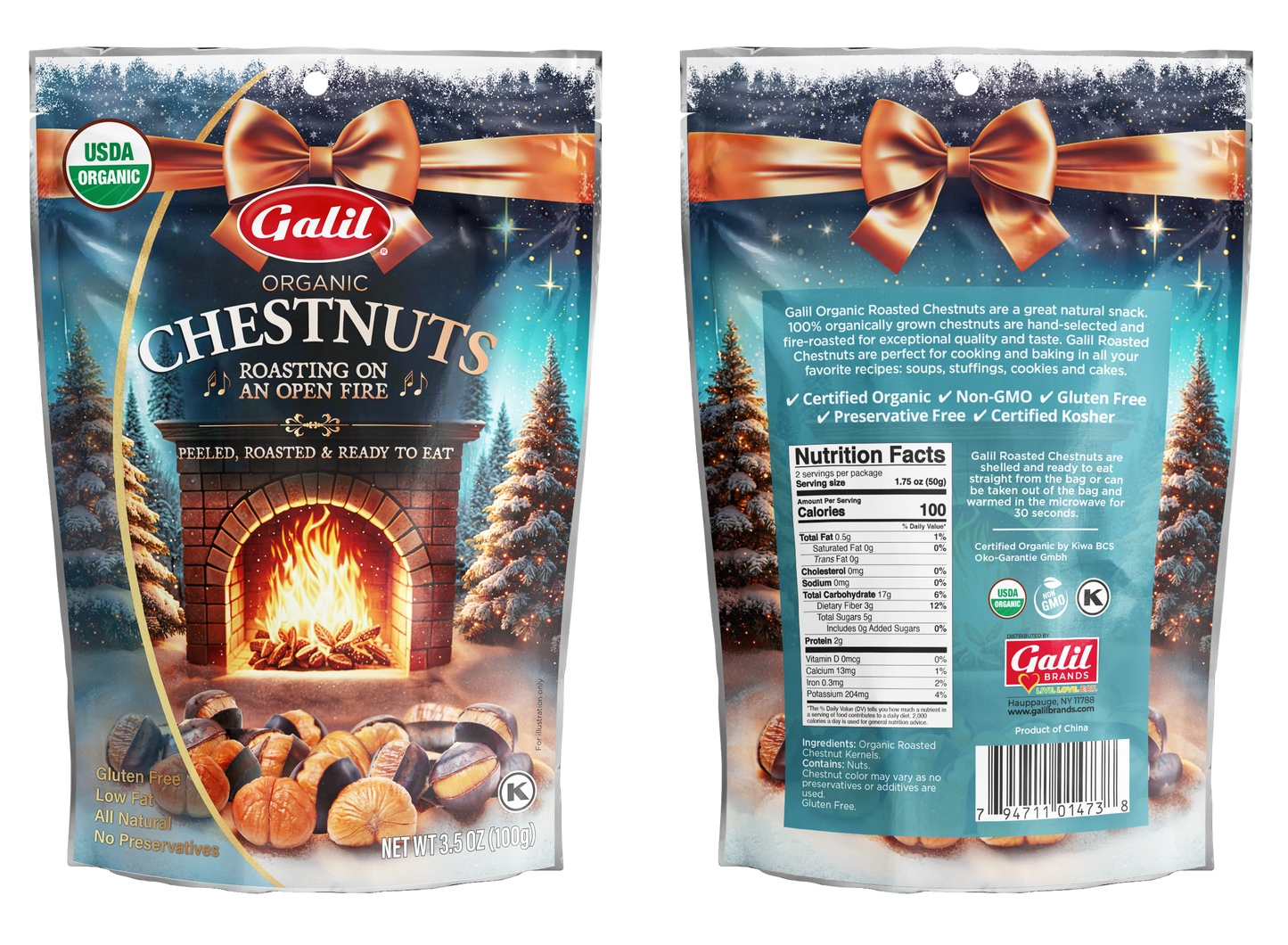 Organic Roasted Chestnuts (Holiday Ed.), Peeled & Ready to Eat, Galil