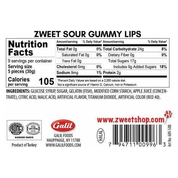 Sour Gummy Lips | Zweet | 10 oz - ShopGalil